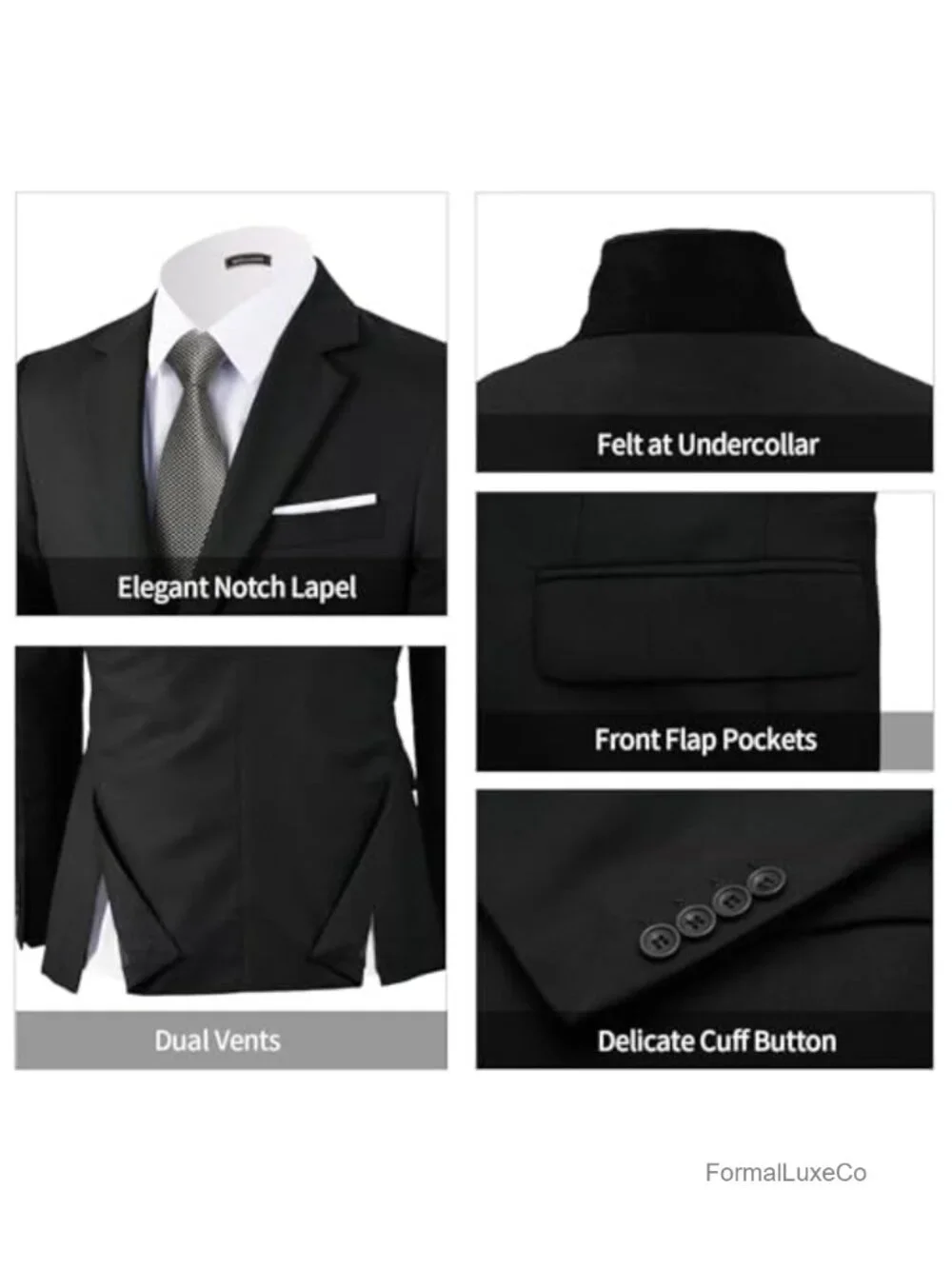 Men's 3-Piece Slim Fit Suit Set Blazer Vest Pants Formal Wedding Prom Business